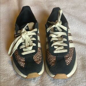 Adidas Black and Tan Leopard Sneakers